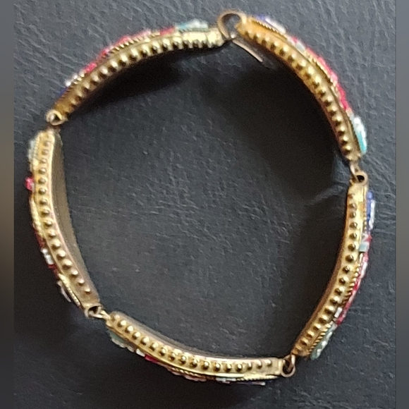 One Of A Kind Antique Art Glass Micro Mosaic Bracelet With Linked Floral Scenes - Picture 3 of 4